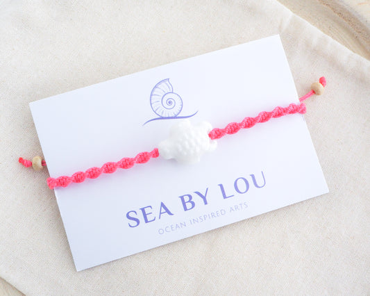 Ceramic Turtle Bracelet ~ Fuchsia Pink White