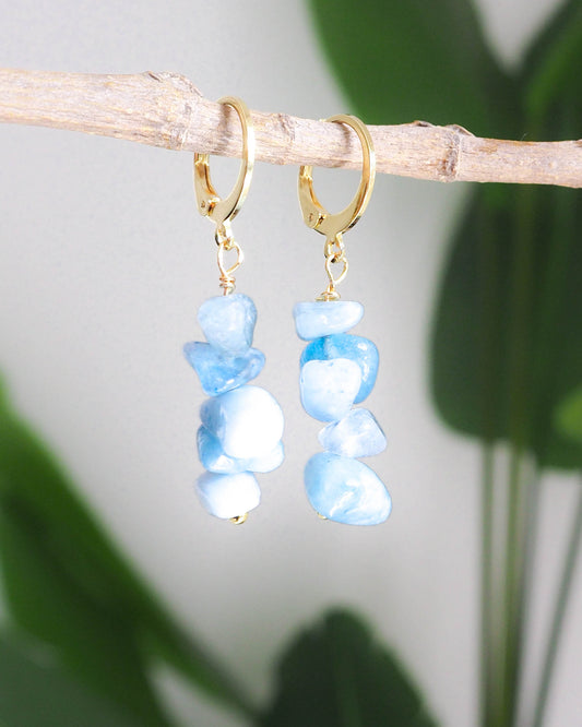 Aquamarine Gold Earrings with Stainless Steel Hooks, Ocean Inspired jewelry, SeabyLou, Gemstone Earrings