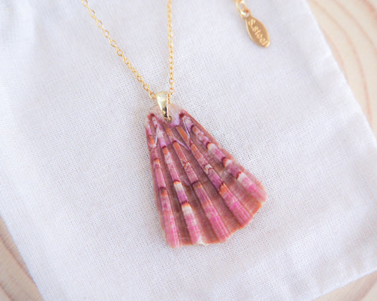 Great Scallop Shell Piece Pendant on Gold Stainless Steel Chain, Sea by Lou