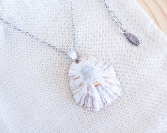 Silver Light Limpet Shell Necklace on stone, Real Shell Necklace, Sea by Lou jewelry