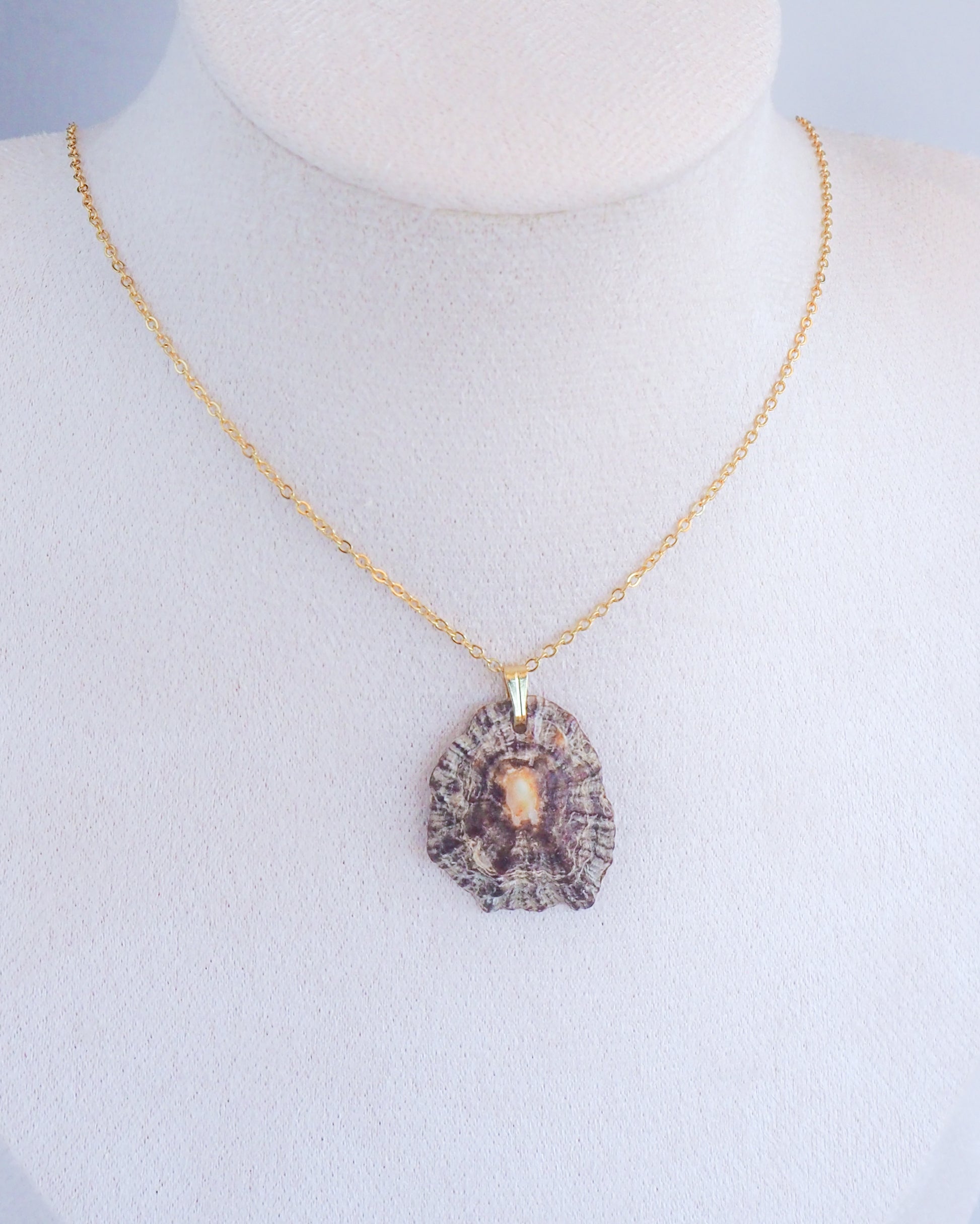 Mediterranean Limpet Shell Gold Necklace on neck, Ocean Inspired Jewelry, Sea by Lou