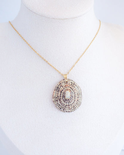 Rustic Limpet Shell Gold Necklace on neck model, Ocean Inspired Jewelry, Sea by Lou