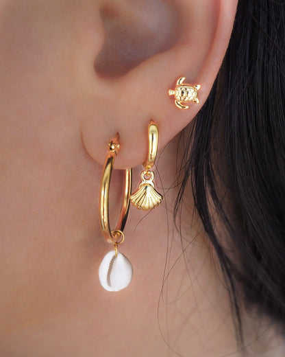 COWRIE SHELL EARRINGS ~ Gold Hoops