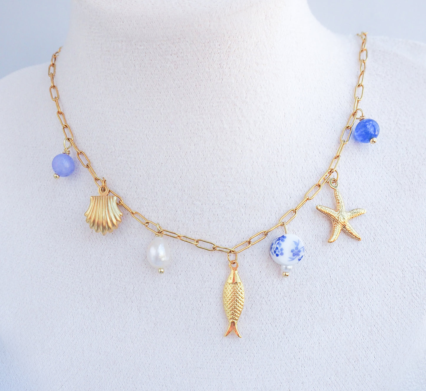 Portuguese Sardine Azulejo Gold Necklace front view
