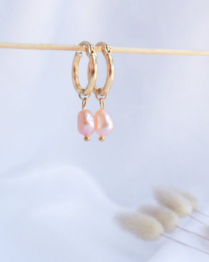 Front view of Gold Rose Freshwater Pearl earrings