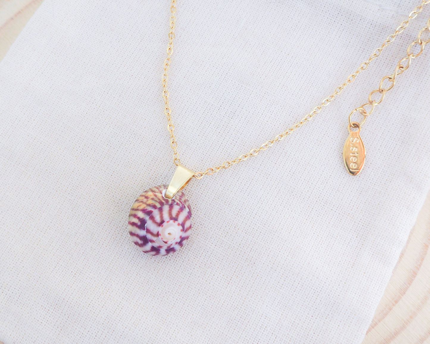Striped Top Shell Necklace, Bordeaux red shell from portugal 