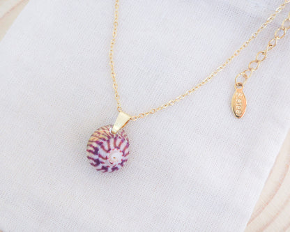 Striped Top Shell Necklace, Bordeaux red shell from portugal 