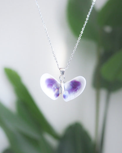 Purple Coquina Shell Butterfly Silver Necklace IV front view
