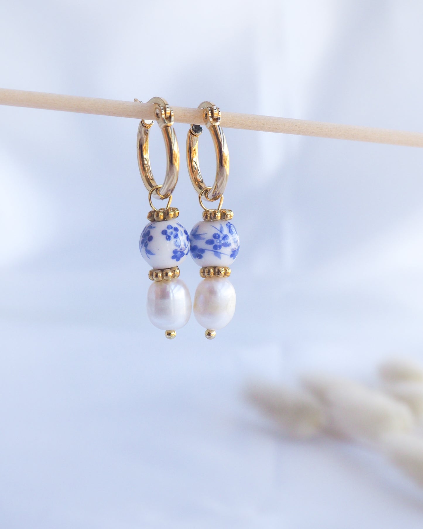PORTUGUESE AZULEJO PEARL DROP EARRINGS - Gold or Silver