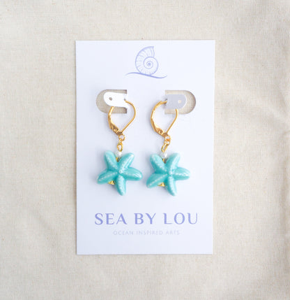 SEA STAR CERAMIC EARRINGS ~ Gold Turquoise