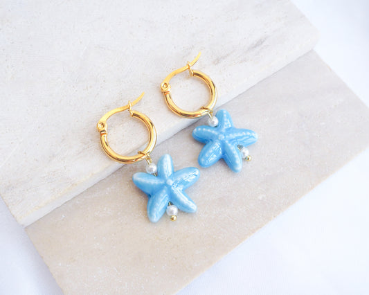 SEA STAR CERAMIC EARRINGS ~ Mid Blue