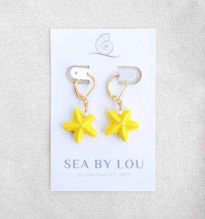 SEA STAR CERAMIC EARRINGS ~ Gold Yellow
