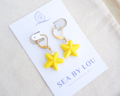 SEA STAR CERAMIC EARRINGS ~ Gold Yellow