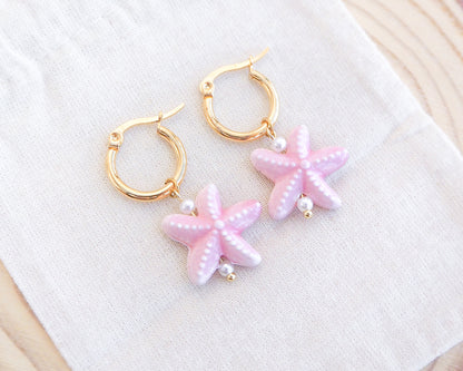 SEA STAR CERAMIC EARRINGS ~ Gold Soft Pink