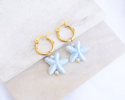 SEA STAR CERAMIC EARRINGS ~ Pastel Blue