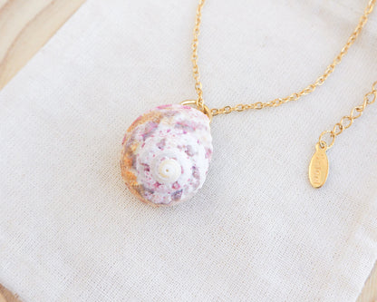 Sunny Pink White Orange Magus Top Shell Gold Necklace on display side view