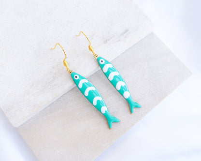 SARDINE FISH EARRINGS ~ Blue or Turquoise