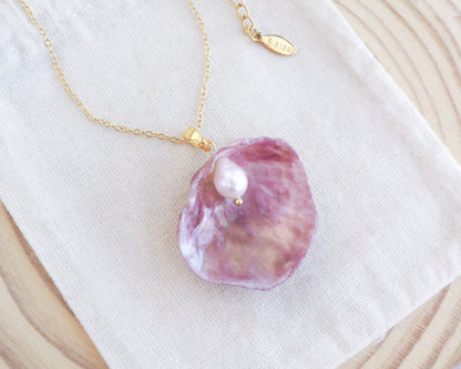 Fuchsia Pink Pearl Shell Necklace V
