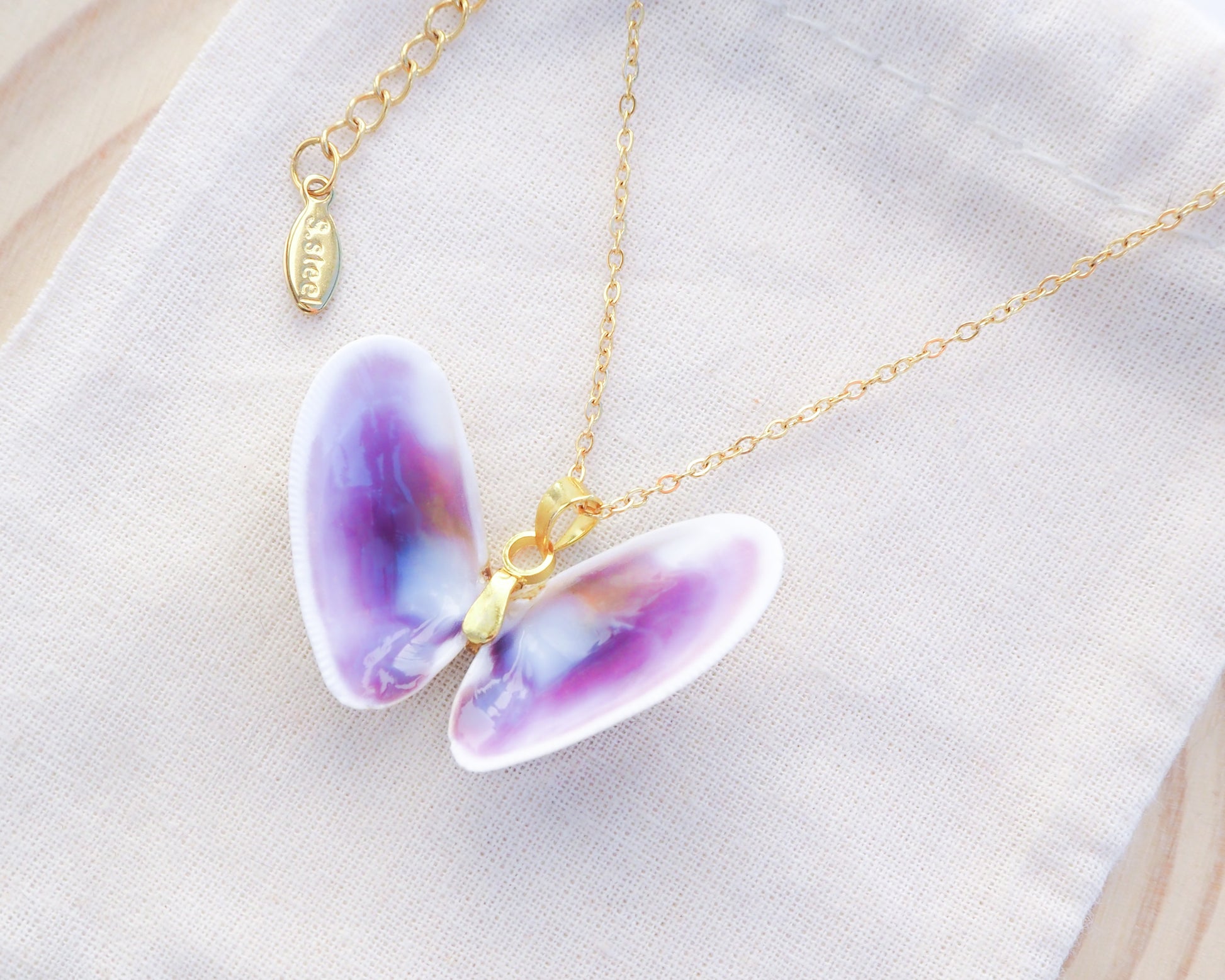 Sea Butterfly Shell Necklace with Purple Coquina Shells from Portugal