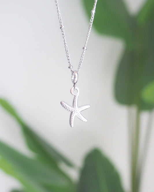 Silver Starfish Sea Star Necklace, Seabylou, Hypoallergenic Stainless Steel Bead Chain, Ocean Inspired Jewelry, beach girl jewellery