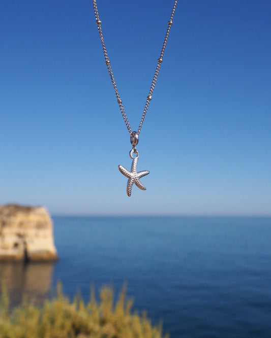 Silver Starfish Sea Star Necklace, Seabylou, Hypoallergenic Stainless Steel Bead Chain, Ocean Inspired Jewelry, beach girl 