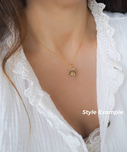 Gold Star Shell Necklace on neck model