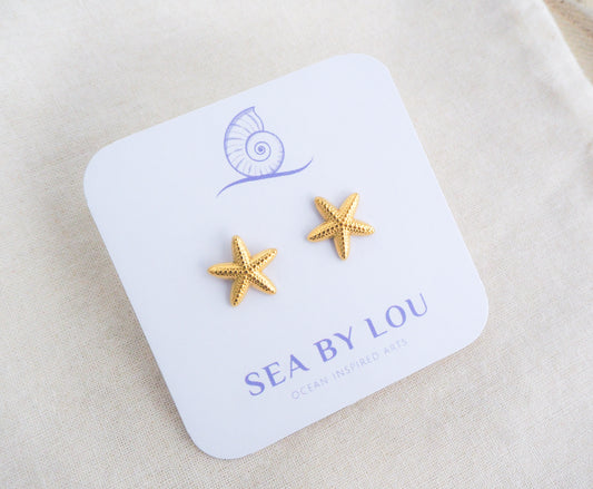 Gold Starfish Stud Earrings seen on White Lotus season 3 Piper, Sea Star earrings, White lotus piper earrings