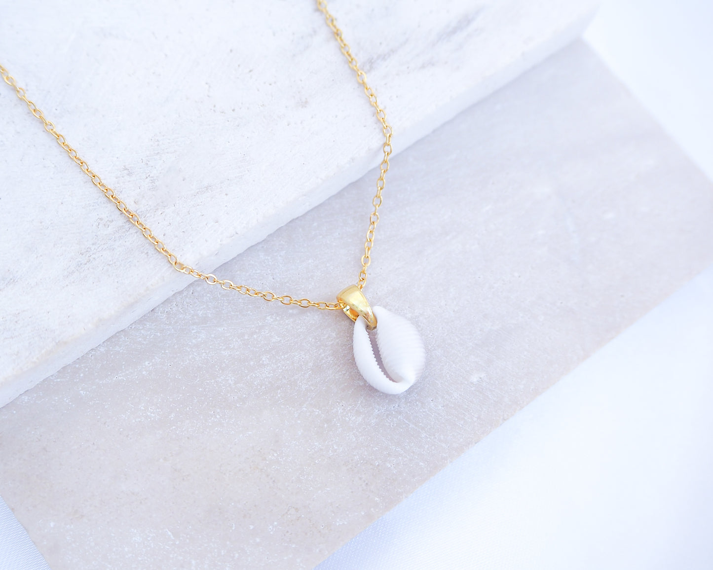 Tiny Cowrie Shell Gold Necklace, European Cowrie Shell Necklace, Trivia monacha shell, Portuguese cowrie shell jewelry