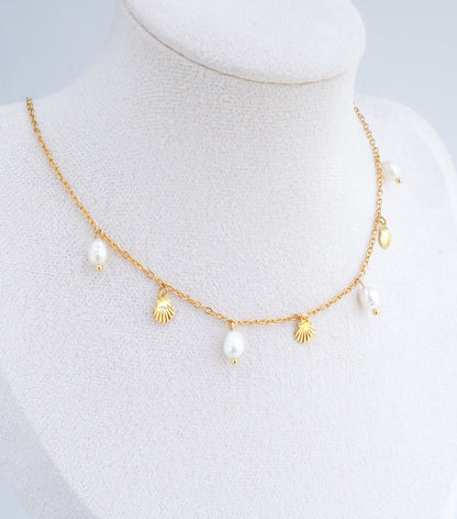 Gold Tiny Shell with Freshwater Pearls