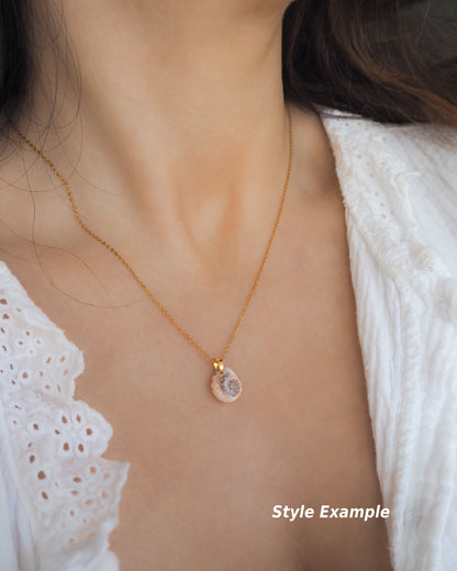 Gold Tritia Neritea Shell on neck model handpicked tritia neritea shell from Portugal, 18k gold stainless steel necklace chain 