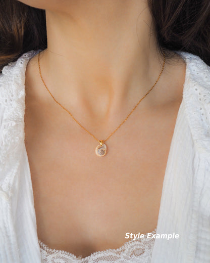 Model wearing Gold Tritia Neritea Shell Necklace, handpicked tritia neritea shell from Portugal, 18k gold stainless steel necklace chain 