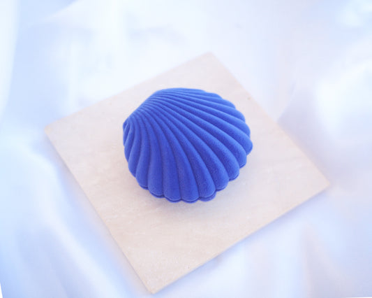Blue Velvet Seashell Jewelry Box, Shell shaped jewelry box blue velvet seashell jewellery box on stone displayed 