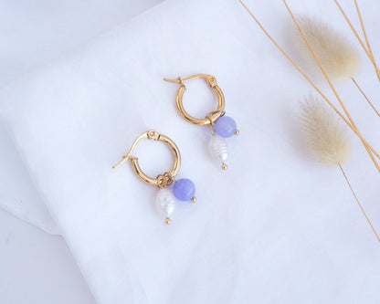 Wedding Earrings Gold Freshwater Pearl Earrings with Gemstones on display