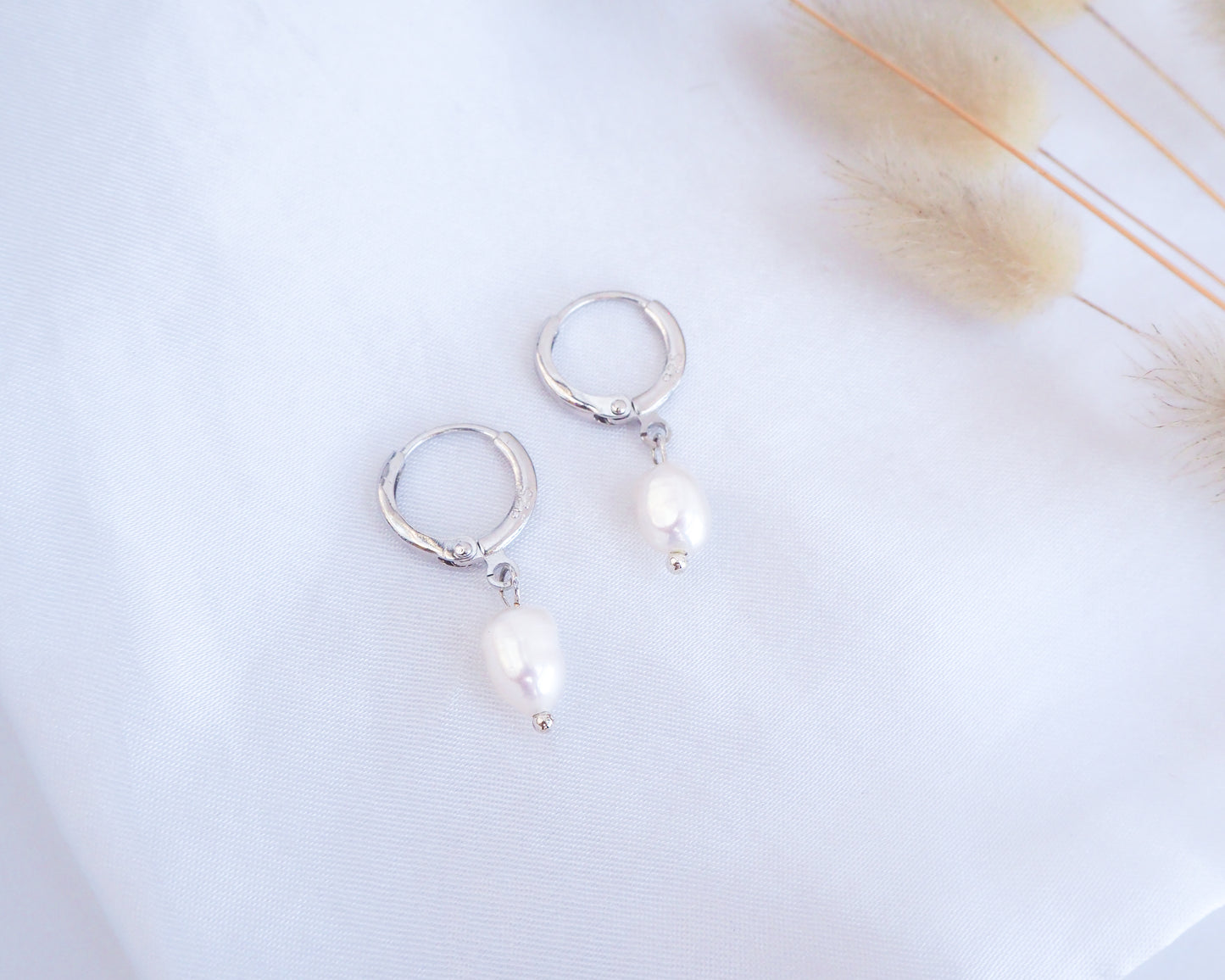 White Pearl 925 Silver Wedding Earrings