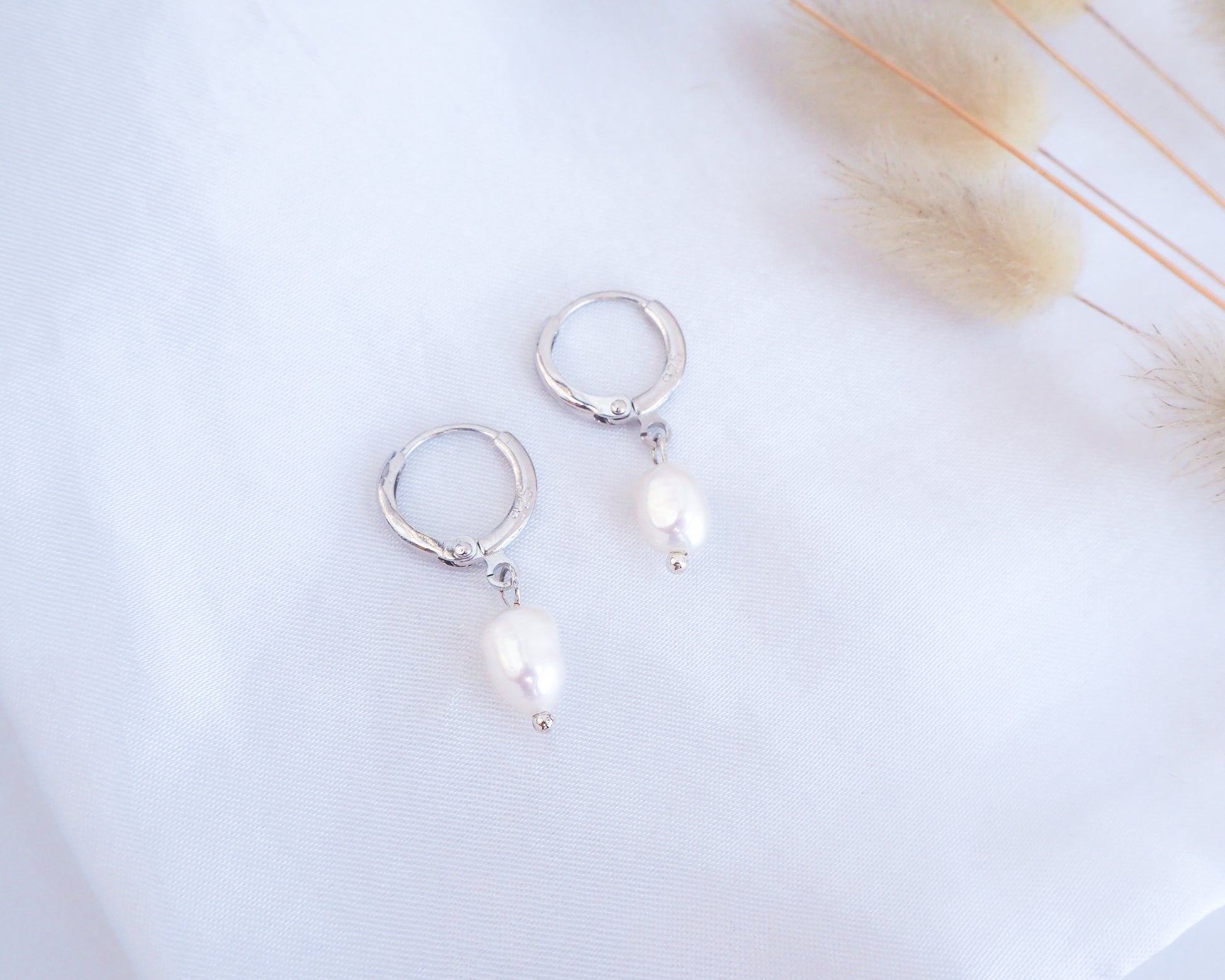 White Pearl 925 Silver Wedding Earrings