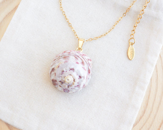 White Pink Magus Top Shell Gold Necklace from Portugal side view