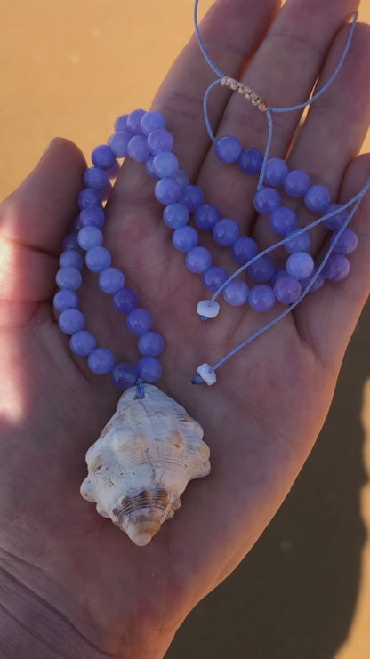 SEASHELL NECKLACE ~ Big Dog Winkle Shell with Angelite Gemstones